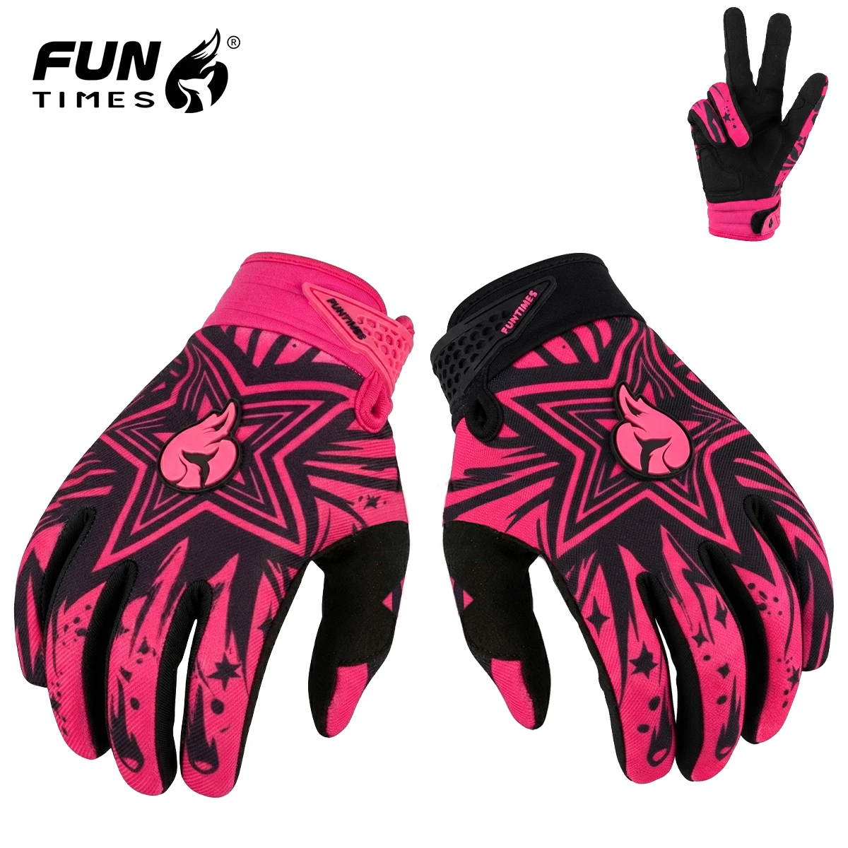 FUNTIMES pentagram printed motorcycle riding gloves with full finger touch screen off-road motorcycle gloves for men and women