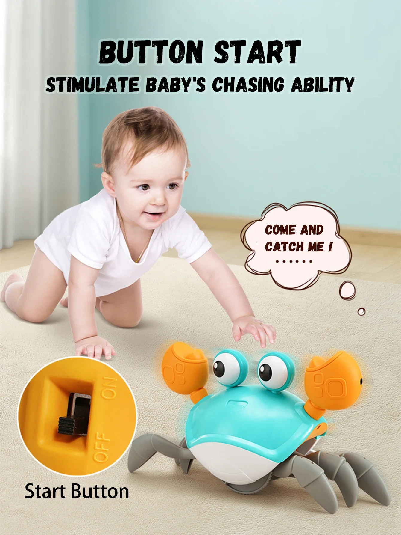 

1Pcs Escape Crab Auto-sensing Function Children Crawling Avoiding Obstacles Electronic Pet With Music Baby Walking Toy