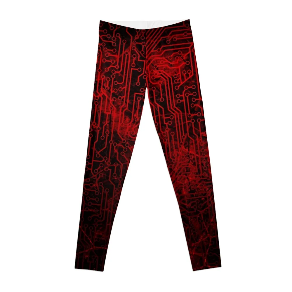 Blood Red and Black Digital Mayhem Circuit Board Leggings Training pants joggers for Womens Leggings