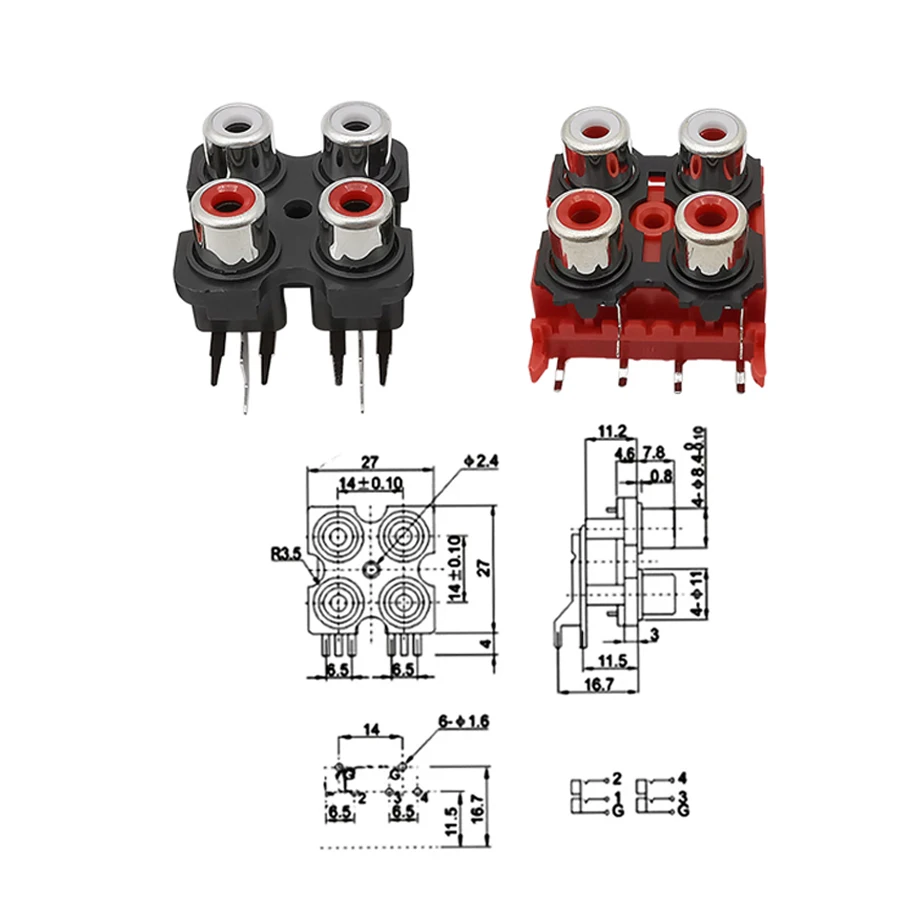 1/2/5Pcs 2Pin 4Pin 6Pin RCA Female Jack AV Stereo Audio Video Signal Input Plug Socket RCA Connector Red Black PCB Parts