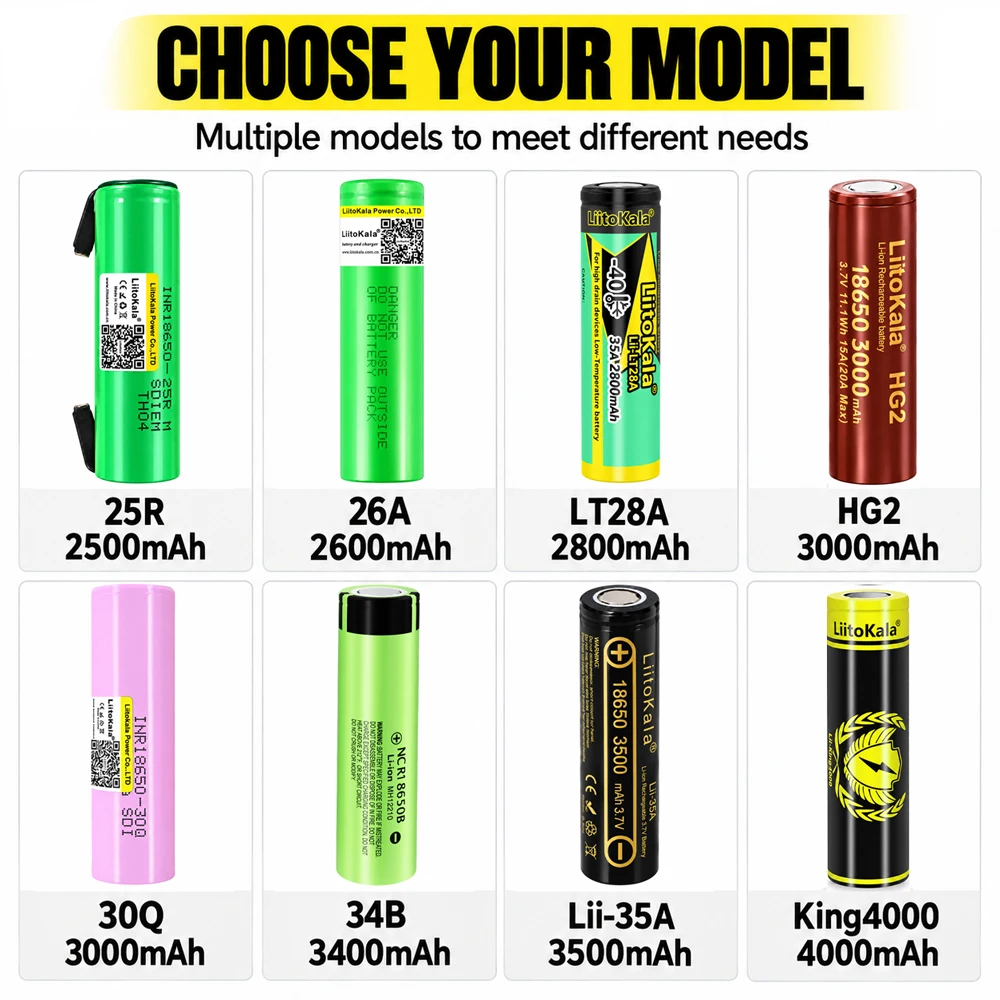 4pcs LiitoKala 18650 3.7V Rechargeable Battery HG2 30Q Lii-VTC5A King4000 LT28A 2500/2600/2800/3000/3400/3500/4000mAh Batteria