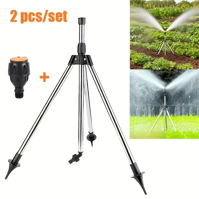 2Pcs/Set Height Adjustable 360° Auto Rotating Sprinkler with Telescopic Tripod, Large Coverage for Garden Lawn Farm Irrigation