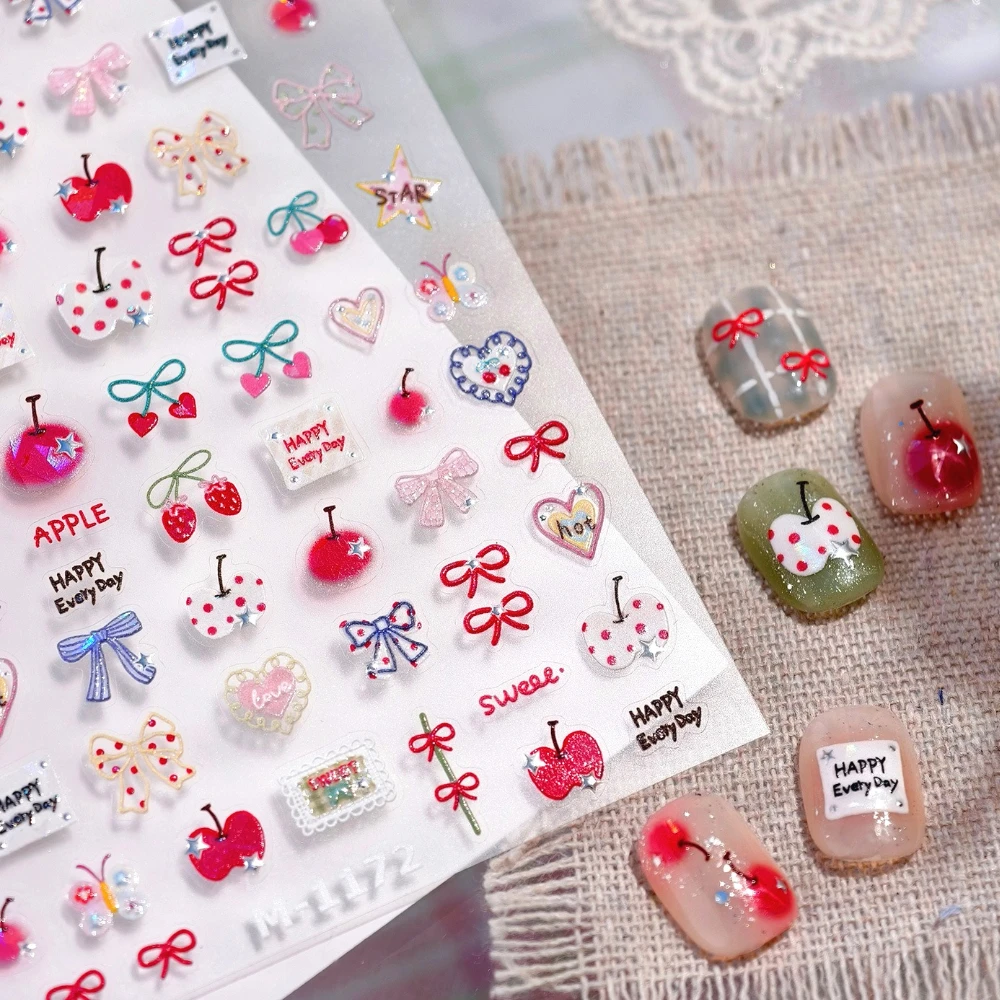 

Lovely Shiny Graffiti Bowknot Love Butterfly Apple Cherry Colored Self Adhesive Nail Art Sticker Cute Dog Rabbit Manicure Decals