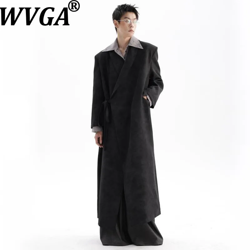 

WVGA Autumn Winter New Man Tide Turn-Down Collar Trendy Mid-Length Suit Jackets Niche Chic Casual Lace-Up Blazers Ins Y2K W14948