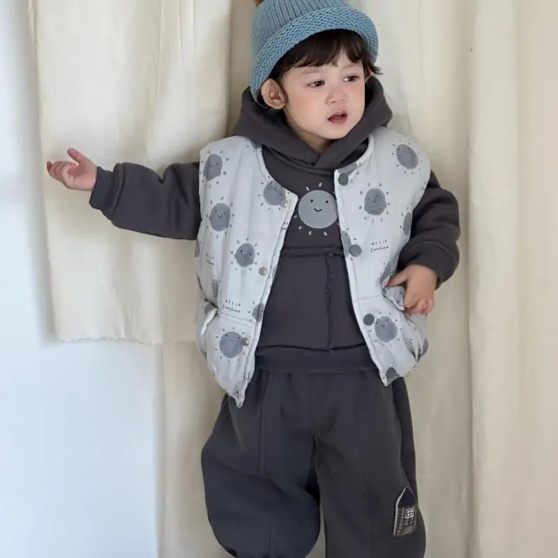 

2025 Winter New Children Sleeveless Warm Vest Baby Boy Girl Plus Velvet Thick Vest Coat Infant Fleece Jacket Kids Warm Tops