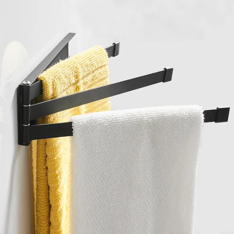 

Toilet Non-perforated Iron Art Bathroom Pendant Folding Towel Rack Rotary Movable Rod Towel Bar Wall-mounted Shelf