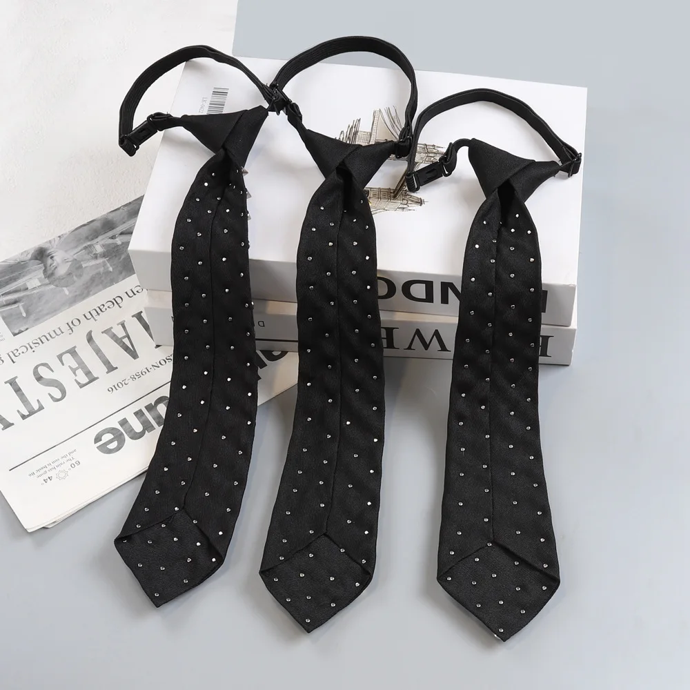 New Punk Style Riveted Lazy Necktie for Women Men Black Casual Business Tie Fashion Easy Wear Trendy Jewelry Accessories