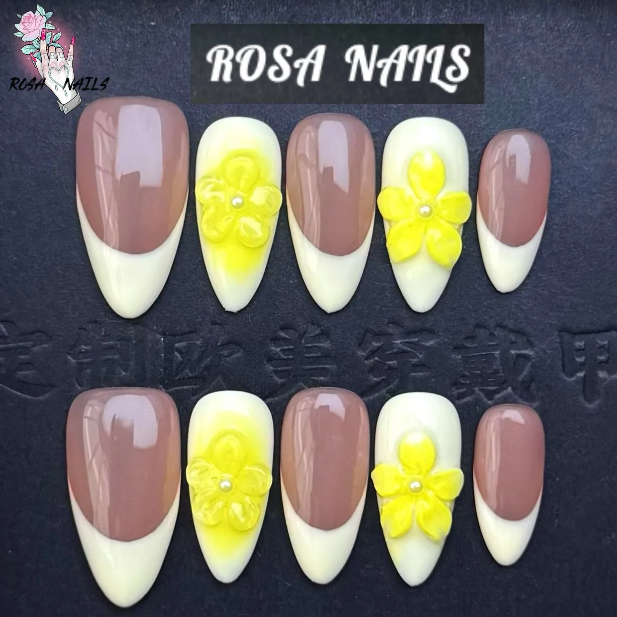 

Yellow 3D Flower Acrylic Press on Nails Medium Almond Shape High Quality Durable for Everyday Wear Nail Flowers French Tips Nail
