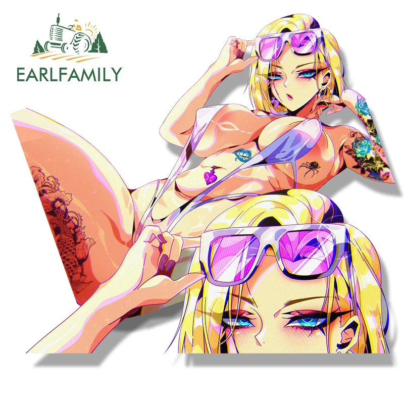 

EARLFAMILY Summer Time with Android 18 Fanart Car Sticker Hot Anime Waifu Decal Racing Graffiti Cartoon Peek Girl Slap Stickers