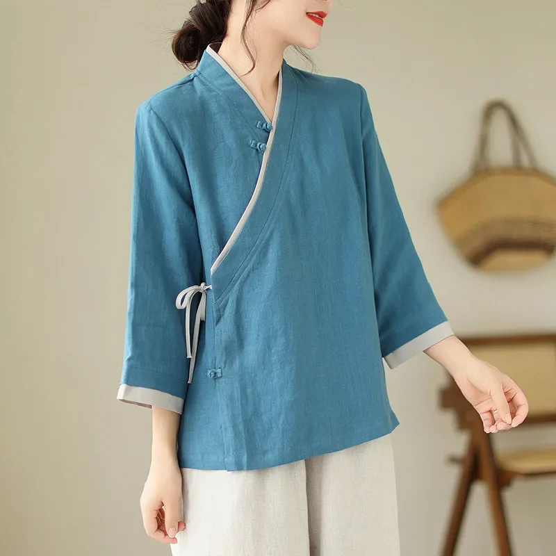 Новая одежда Tang, женский улучшенный летний комплект одежды для чая Hanfu, буддийский китайский топ в стиле дзен