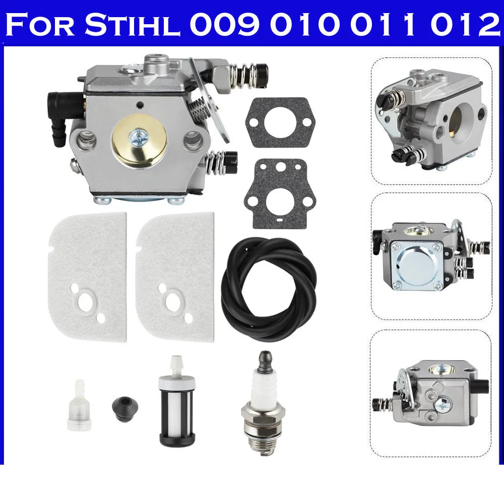 Carburetor Kit for Stihl 009 010 011 012 Chainsaw with Spark Plug Fuel Filter Air Filter Gasket Carb Replacement Parts