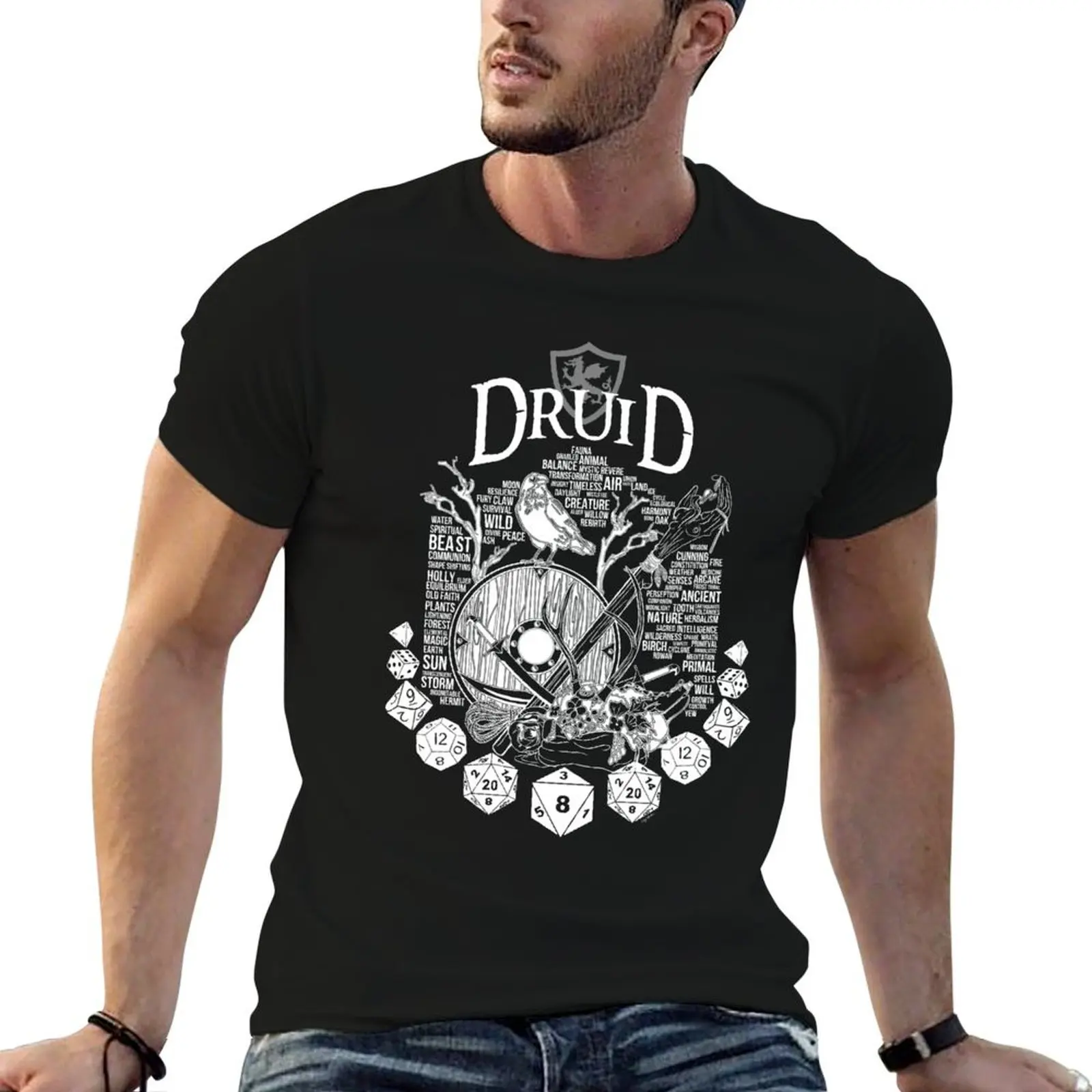 RPG Class Series: Druid - White Version T-Shirt Everyday Wear Basic Short Sleeve Top