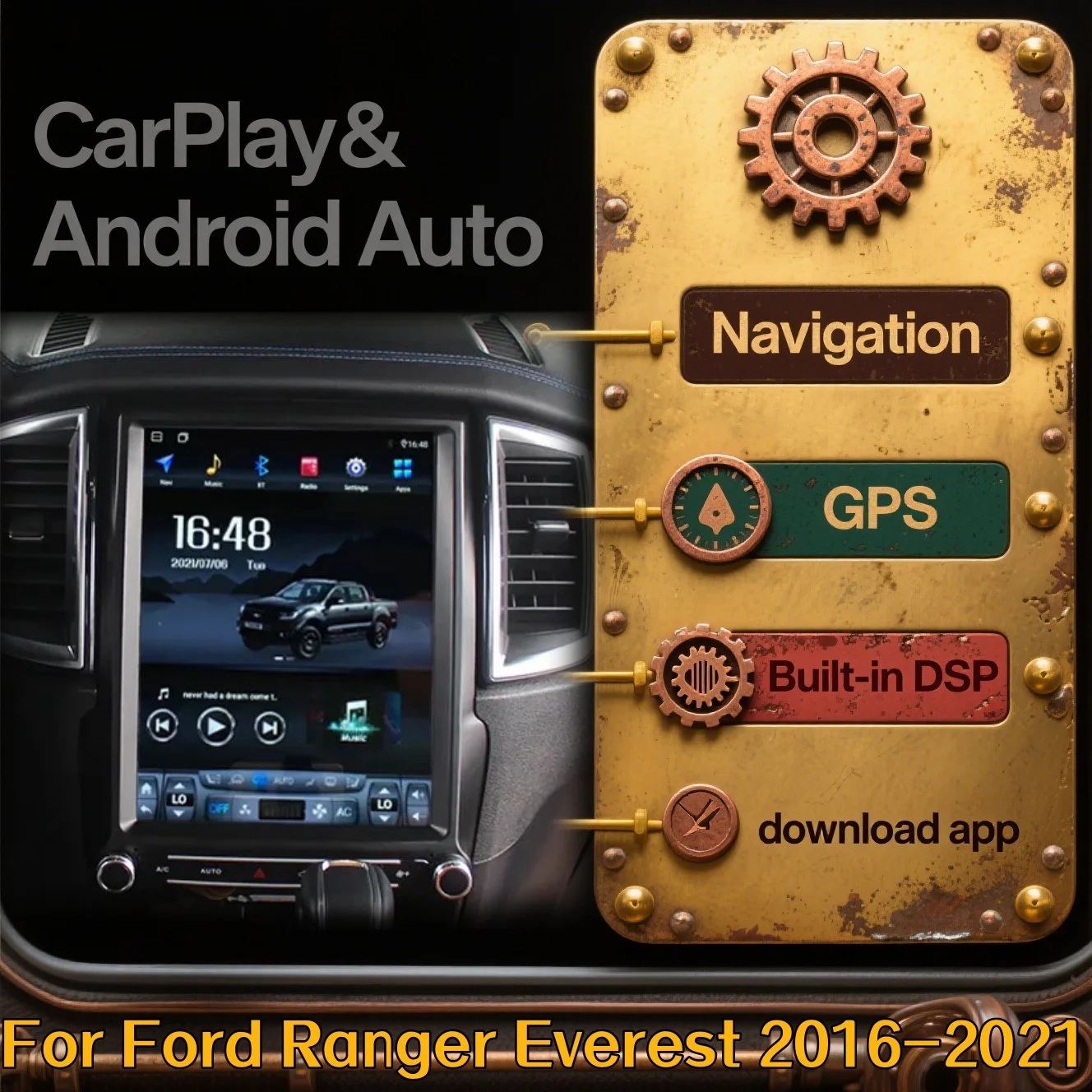 

12,1 "Android14 для Ford Ranger Everest 2016-2021 автомобильный радиоприемник с левым рулем и беспроводной BT CarPlay мультимедийный головное устройство с сенсорным экраном