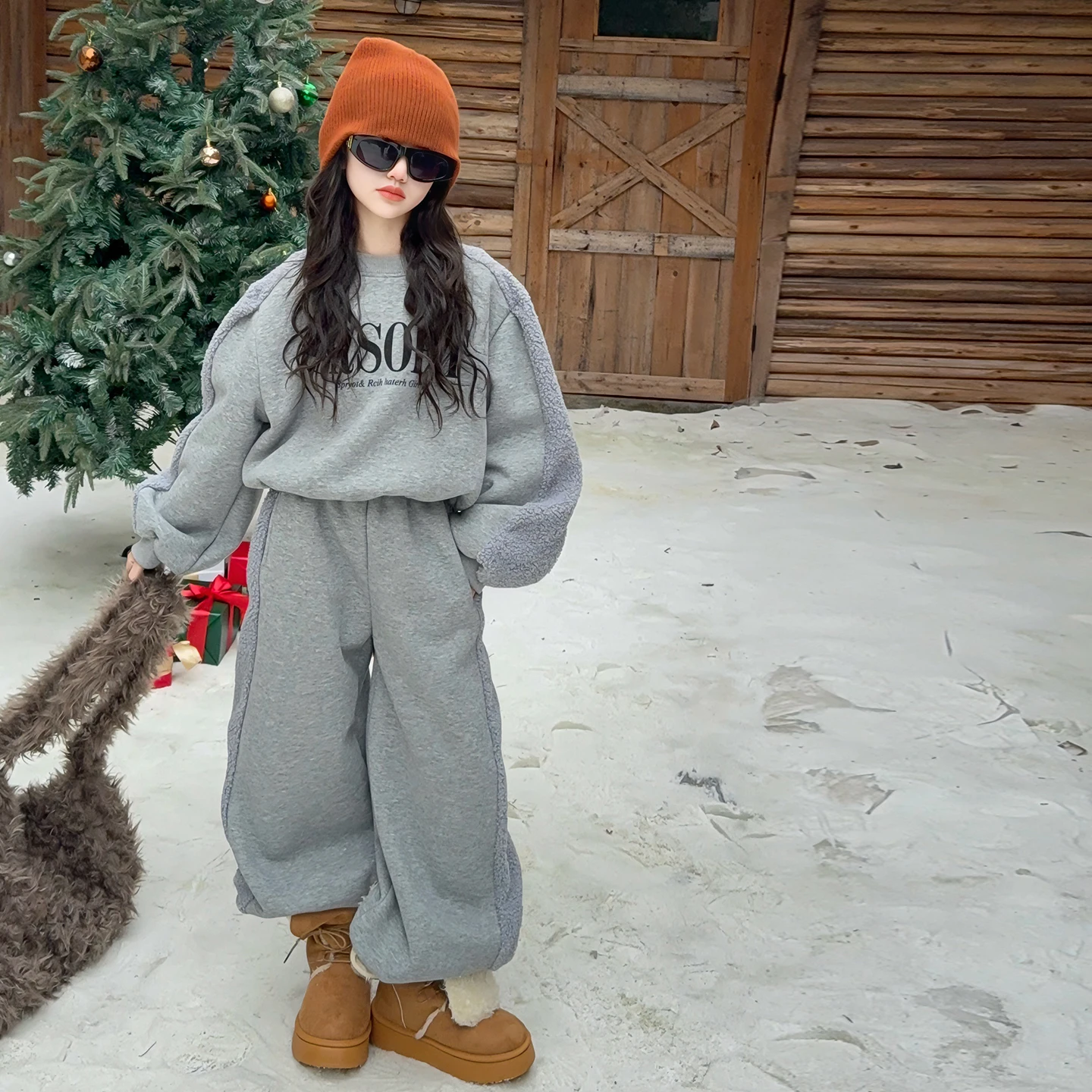 

Winter Thickened Newborn Boy Girl 2PCS Plush Letter Printing Casual Suits Outfits Set Children's Insulated Clothing Ages 4-14Y