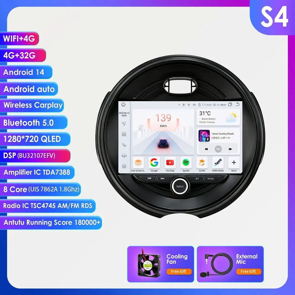 Hizpo 9" Android Auto Carplay 7862 voor BMW Mini Cooper F54 F55 F56 F60 2014 - 2019 Auto Multimedia Radiospeler Auto Head Unit Scherm GPS Navigatie