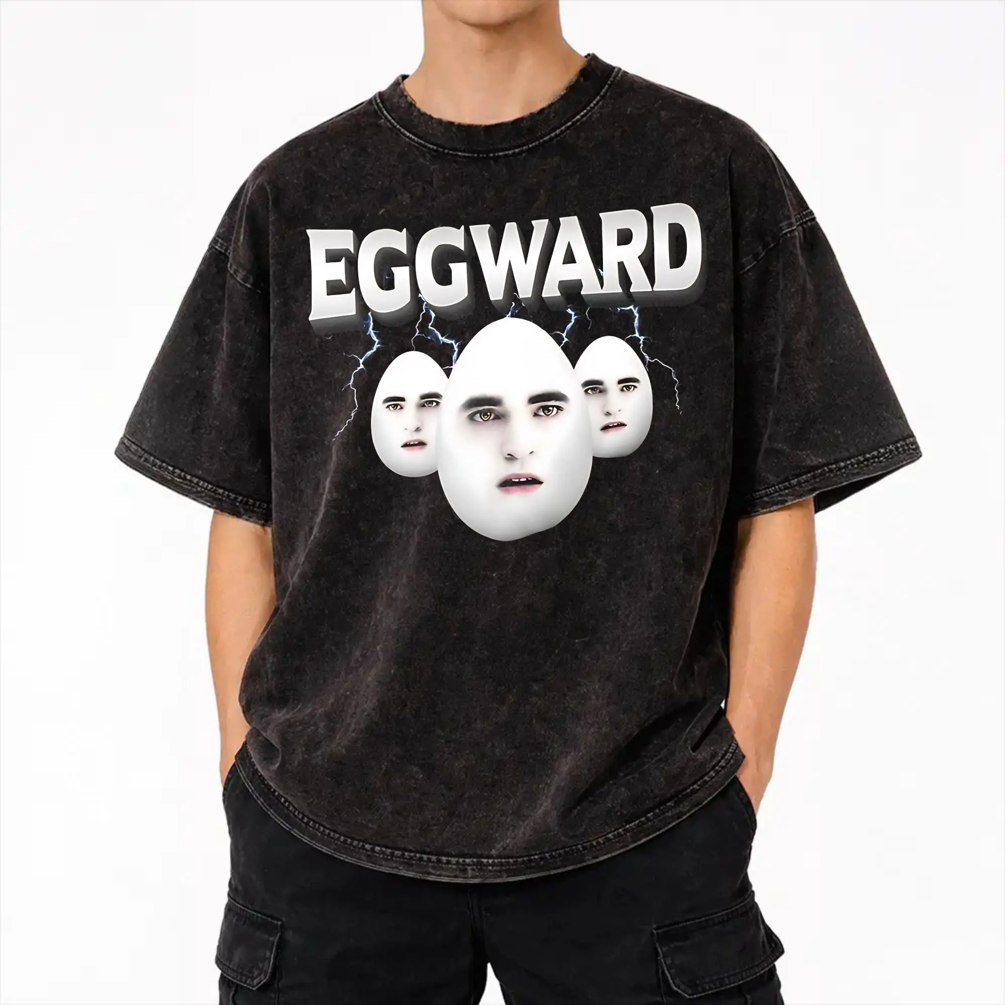 Eggward Silly Meme Parody Egg Edward T Shirt Hip Hop Washed Short Sleeve Harajuku T-Shirts for Men Women Streetwear Summer Tees