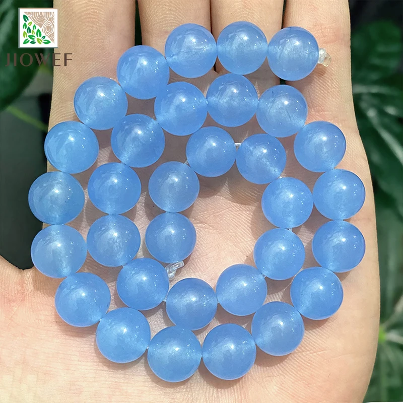 Natural Light Blue Chalcedony Jades AAAA Loose Beads for Jewelry Making DIY Charms Bracelets Earrings 15\
