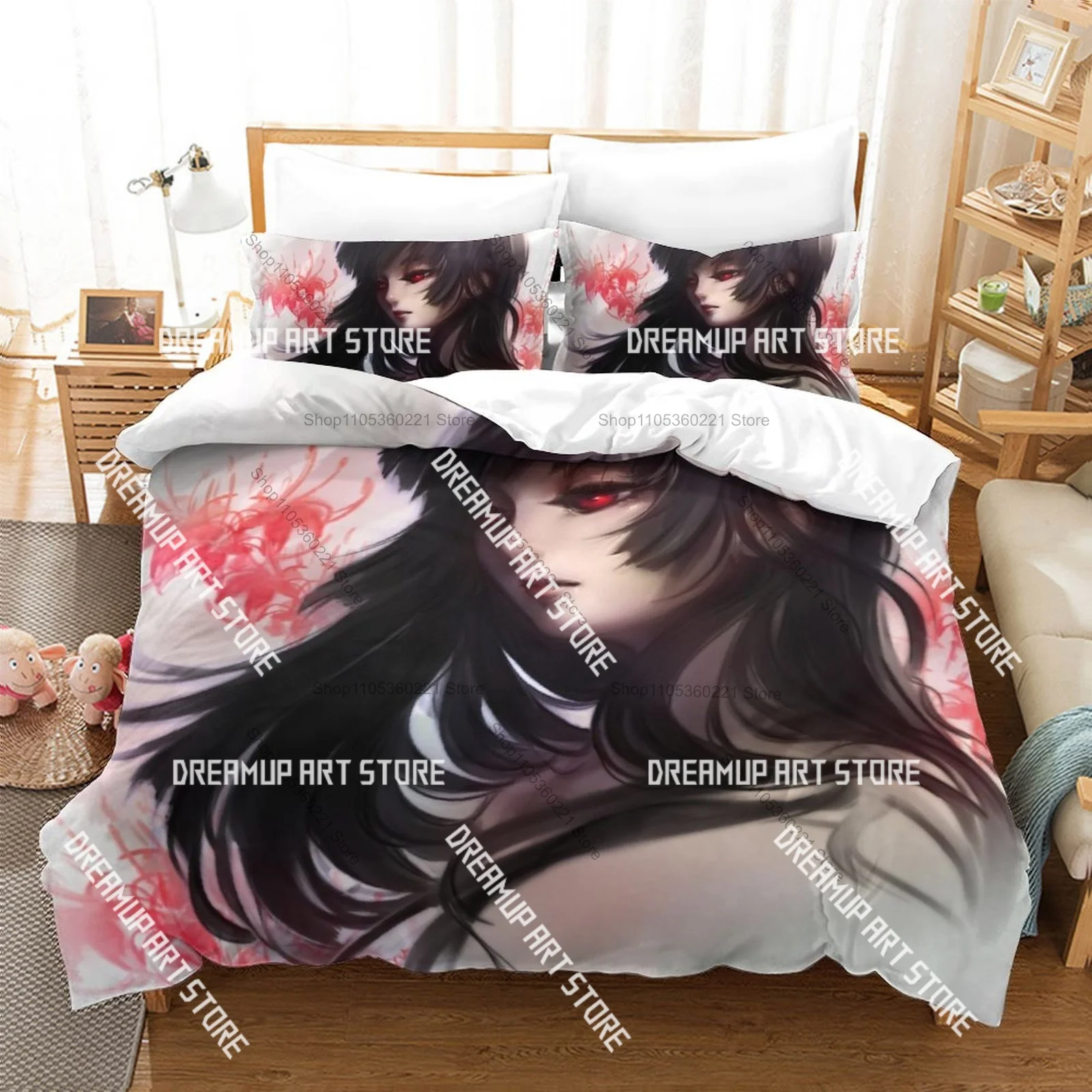 3D Printed Hell Girl Jigoku Shoujo Bedding Set for Boys Girls Duvet Cover Pillowcase Twin Queen King Full Single Double Sizes