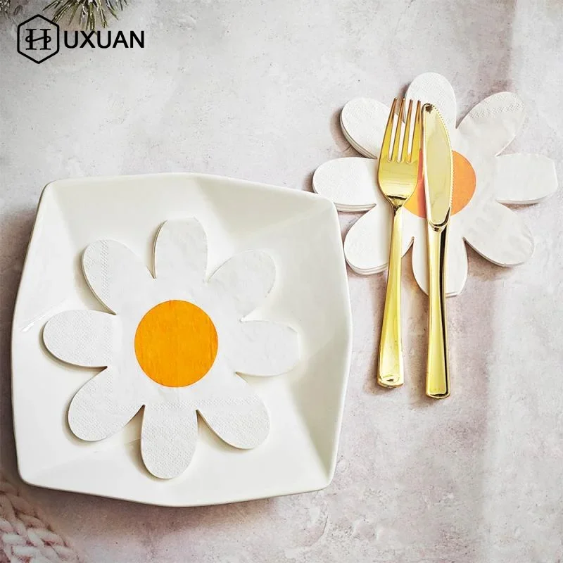 20Pcs/set White Daisy Flower Paper Napkins Party Disposable Tissues Towel Baby Shower Wedding Decoration