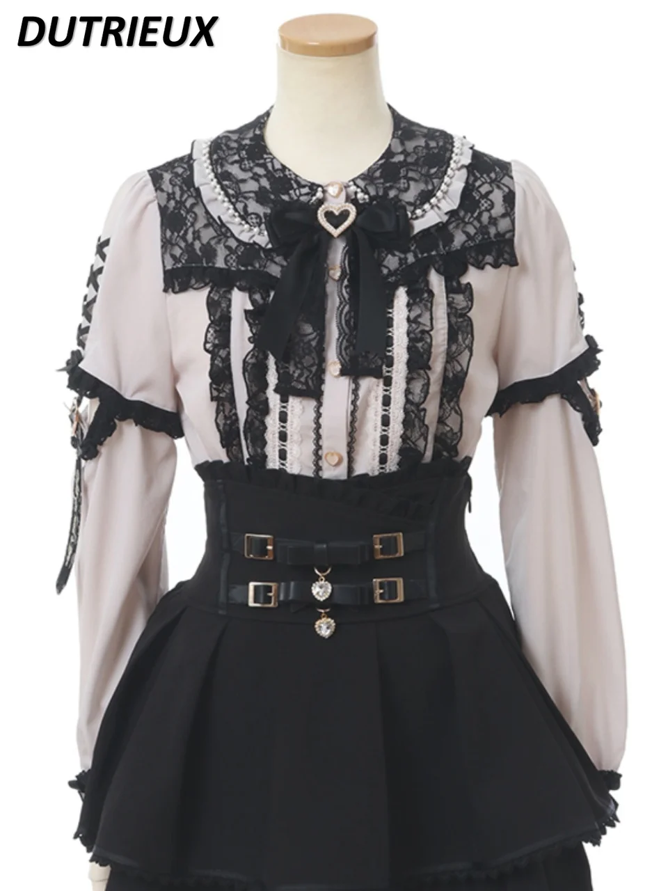 Imagem -03 - Blusa de Costura de Renda Lolita para Mulheres Top Feminino Arco Doce Mangas Destacáveis Elegante Japonês Meu Novo Início da Primavera