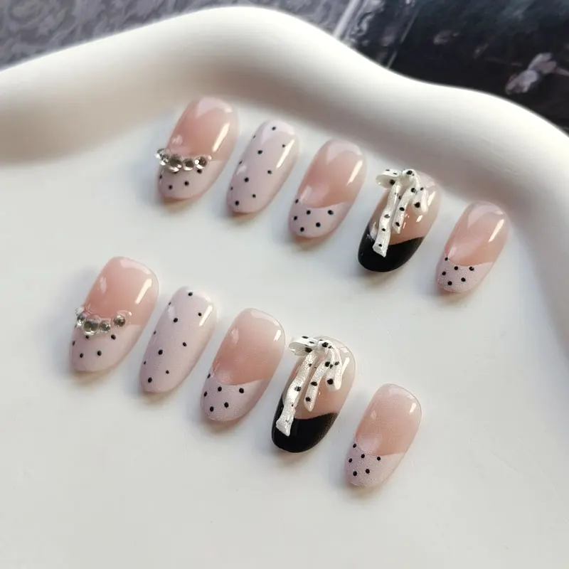 10 Stück Süße Niedliche Vergoldete Polka Dot Sterne Kurze Mandel Wiederverwendbare Nagelkunst Französischer Stil Katzenaugen-Nagelaufkleber Aufklebnägel – Detail 26