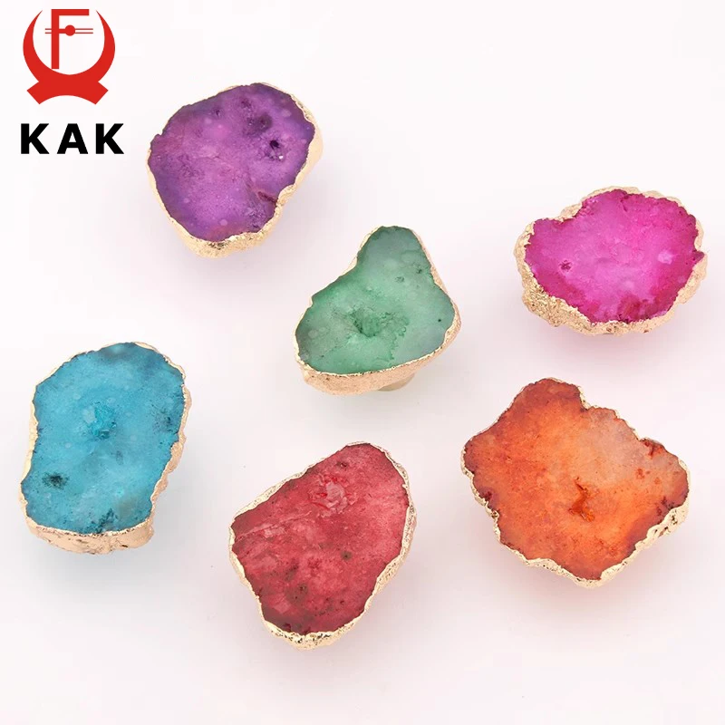 KAK Natural Agate Cabinet Knobs and Handles Nordic Style Drawer Knobs Kitchen Handles Decorative Furniture Knobs Hardware