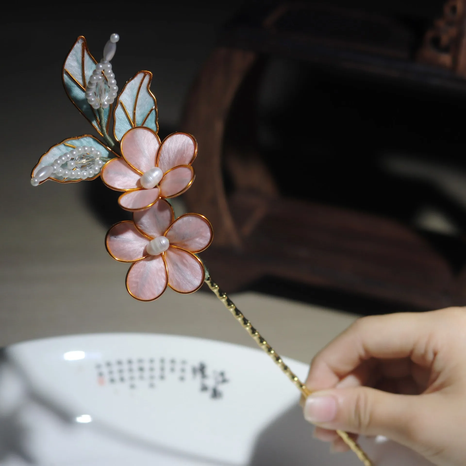 

Intangible Cultural Heritage: Pinching Velvet Flower, Classical Pink Silk Flower Hair Accessory Hairpin, Peony Camellia Tassel H
