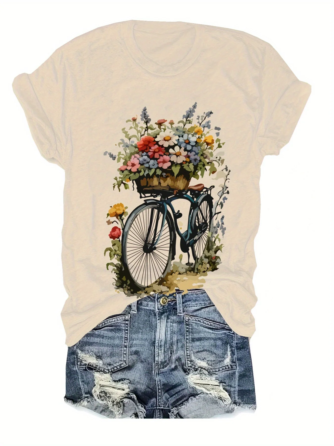 

Fashionable Ladies round Neck Short Sleeve Pattern Print T-Shirt Stylish Casual Top for Women