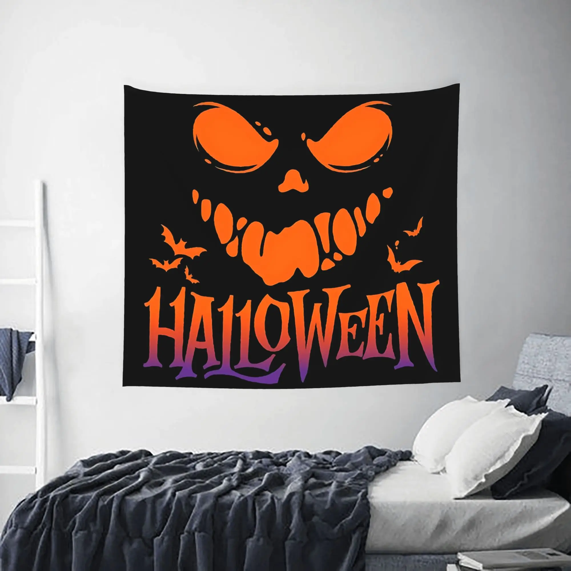 Halloween Print Pumpkin Face Text Art Customized Tapestry Bedroom Decoration  Wall Hanging Blanket Tapestry Cool Stuff For Room