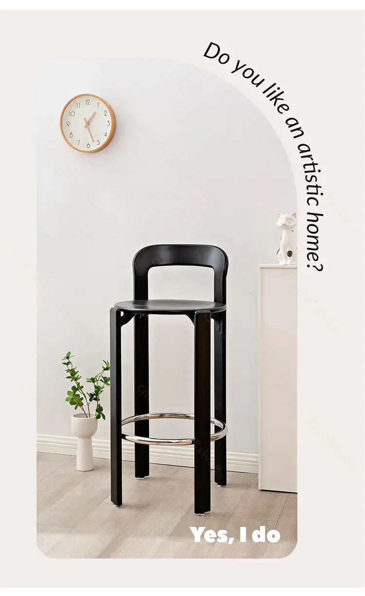 Nordic Light Luxury Solid Wood Bar Stool, Mid Century Modern High Counter Stool for Home Bar, Cafe & Kitchen Island