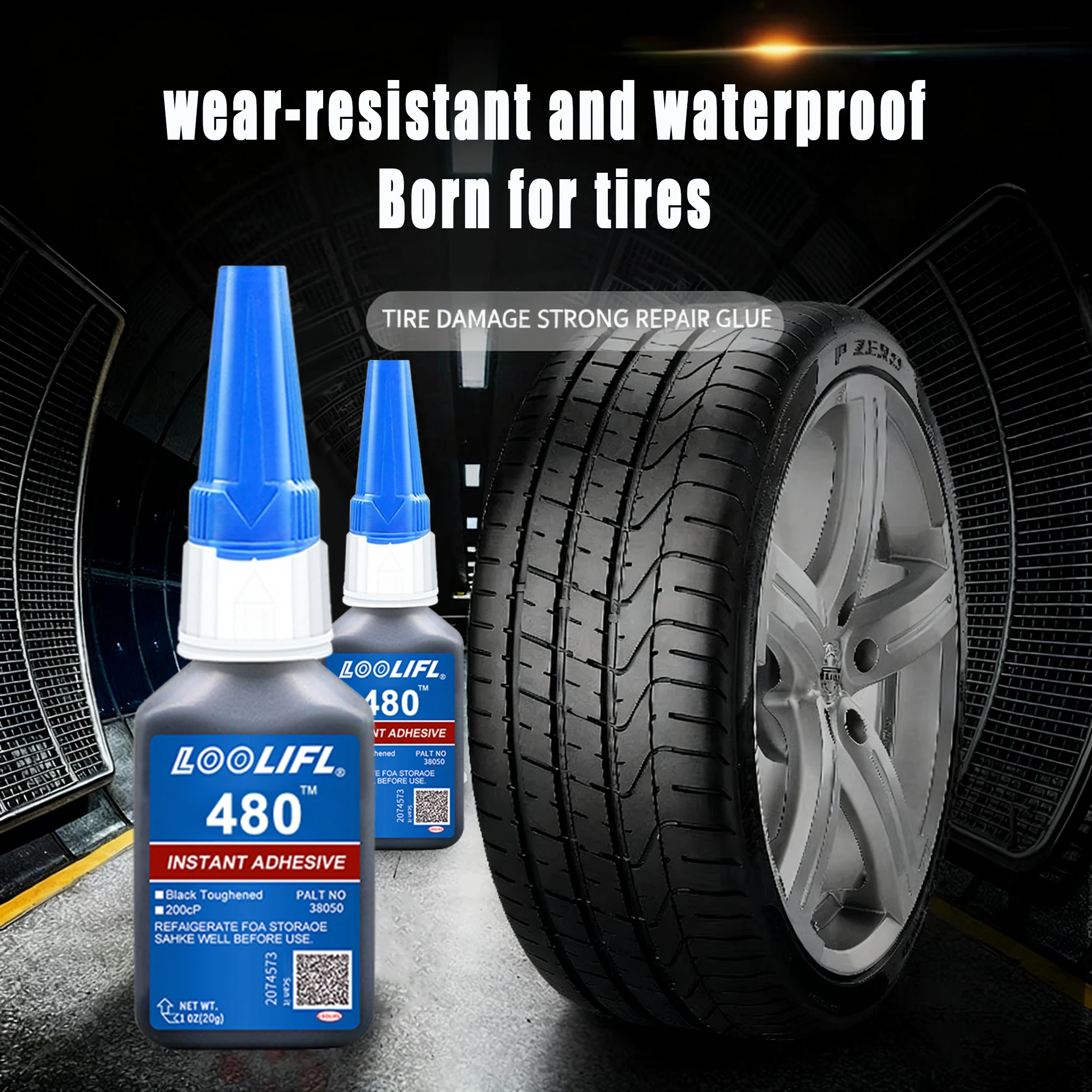 380 غراء إصلاح الإطارات الأسود - رابطة قوية لإطارات المطاط ، مقاومة للماء ومقاومة للارتداء ، سهلة الاستخدام للسيارات ، ثقوب إطارات الدراجات