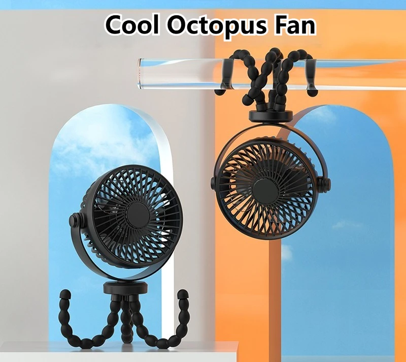 

Многофункциональный портативный складной вентилятор Octopus «пять в одном», портативный 360° ° Вращающийся гибкий охлаждающий вентилятор для штатива для автомобильного сиденья