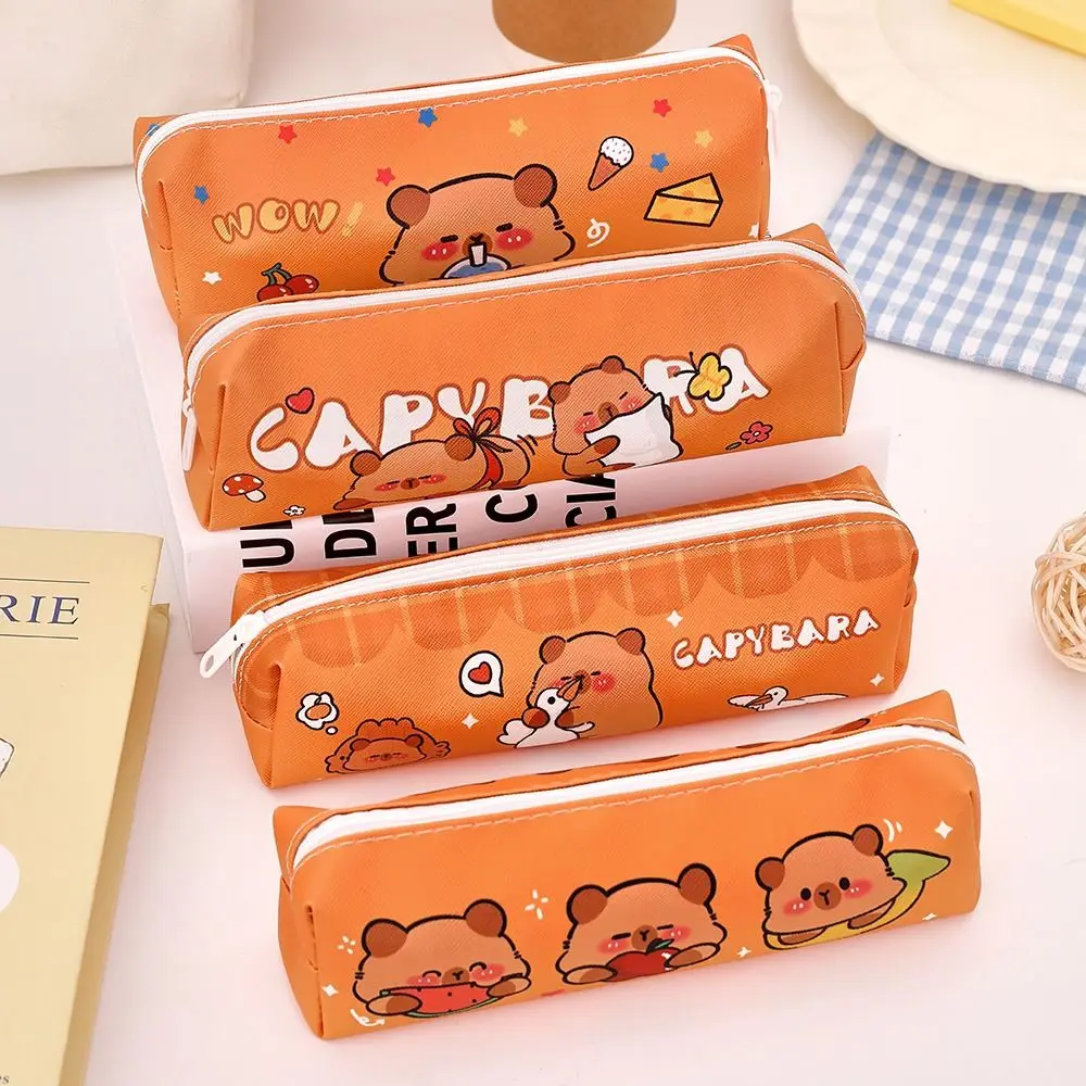 Durevole borsa per penne in PU con cerniera design capibara astuccio per matite borsa per cancelleria impermeabile regalo