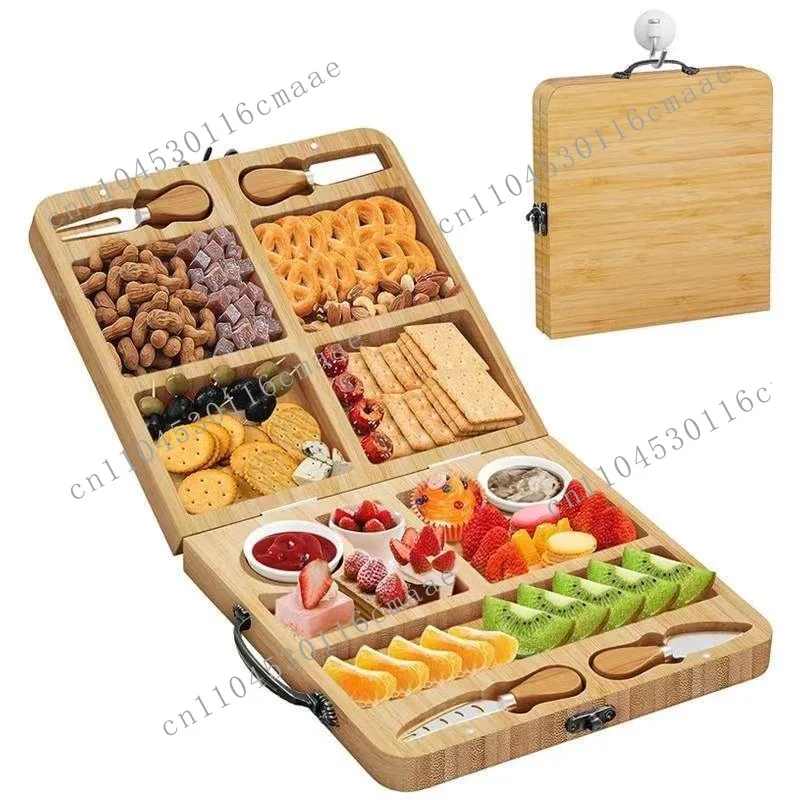 Portable Foldable Bamboo and Wood Cheese Board Kitchen Square Cheese Deli Board Household Snacks Party Fruit and Vegetable Meals