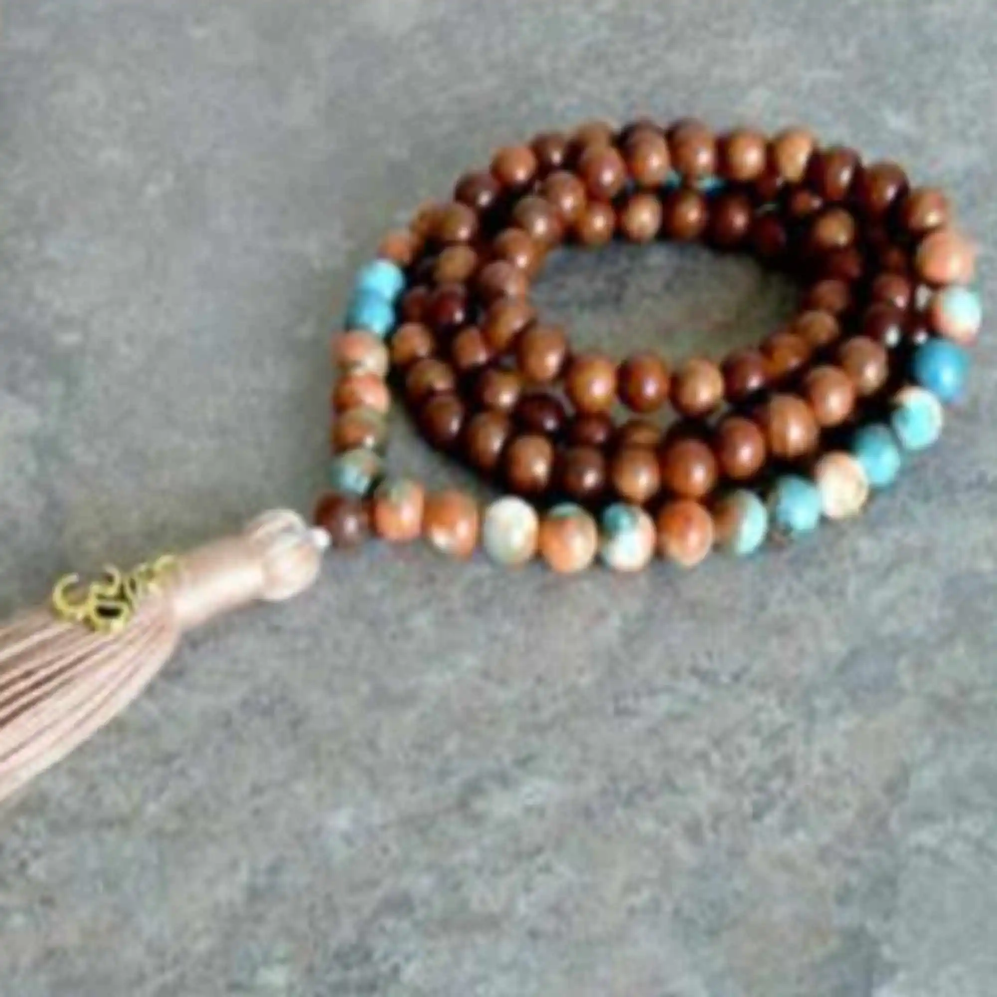 

Sandalwood Turquoise necklace Hot Gemstone pray Fancy mala Tassel Women Men Link Handmade