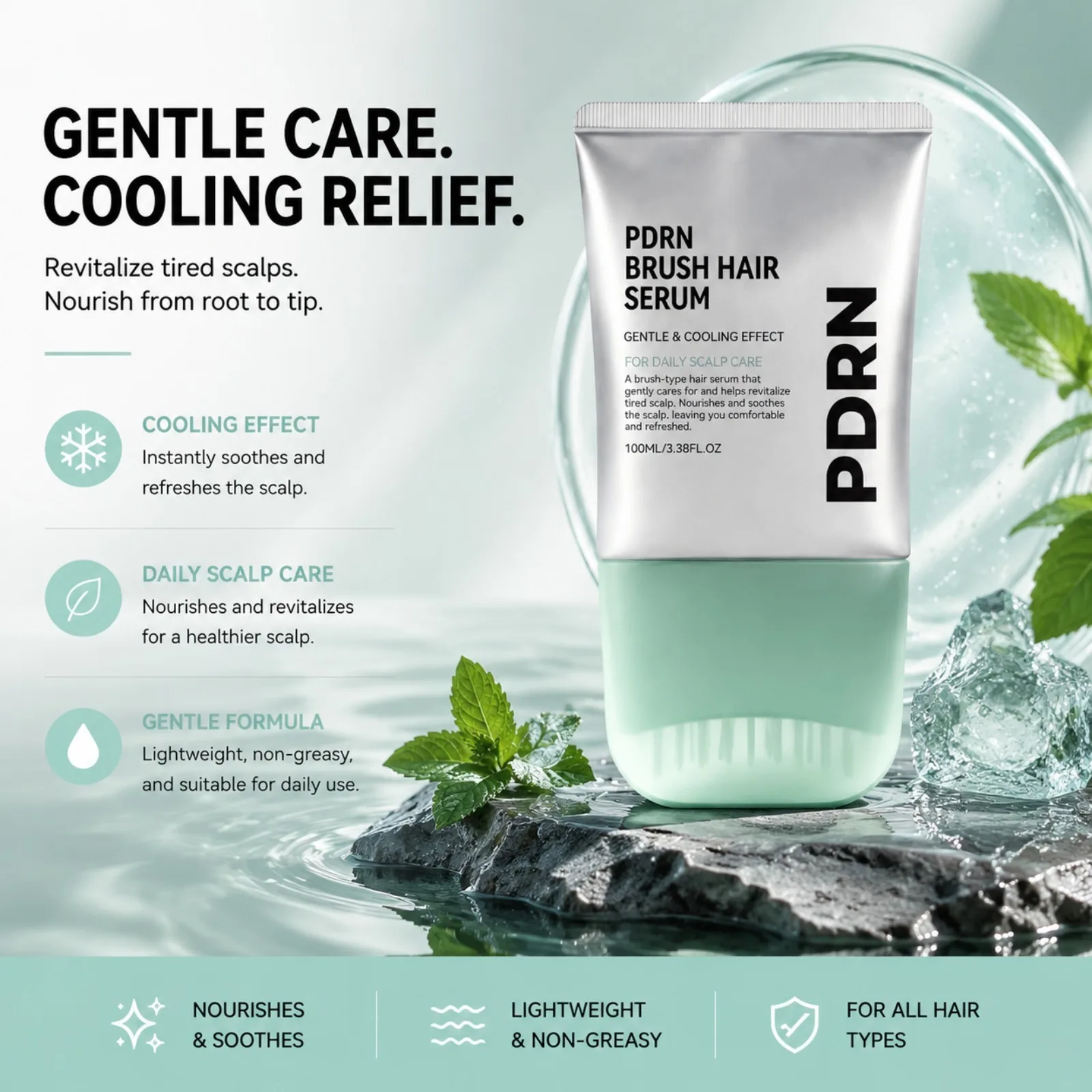 PDRN Hair Serum Centella Scalp Soothing Serum Nourishing Calm Tense Scalp Cooling Daily Scalp Care Sensitive Scalp Massager