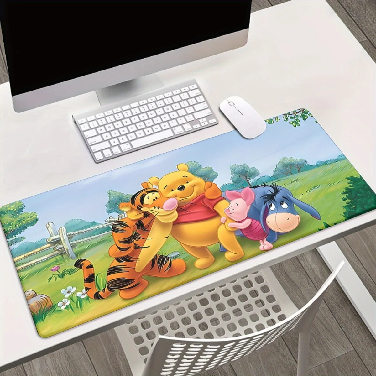 قطعة واحدة من سجادة المكتب المطاطية المطبوعة Winnie the Pooh HD - لوحة ماوس XXL متعددة الوظائف مع تصميم Tigger وPiglet وEeyore - مثالية لـ