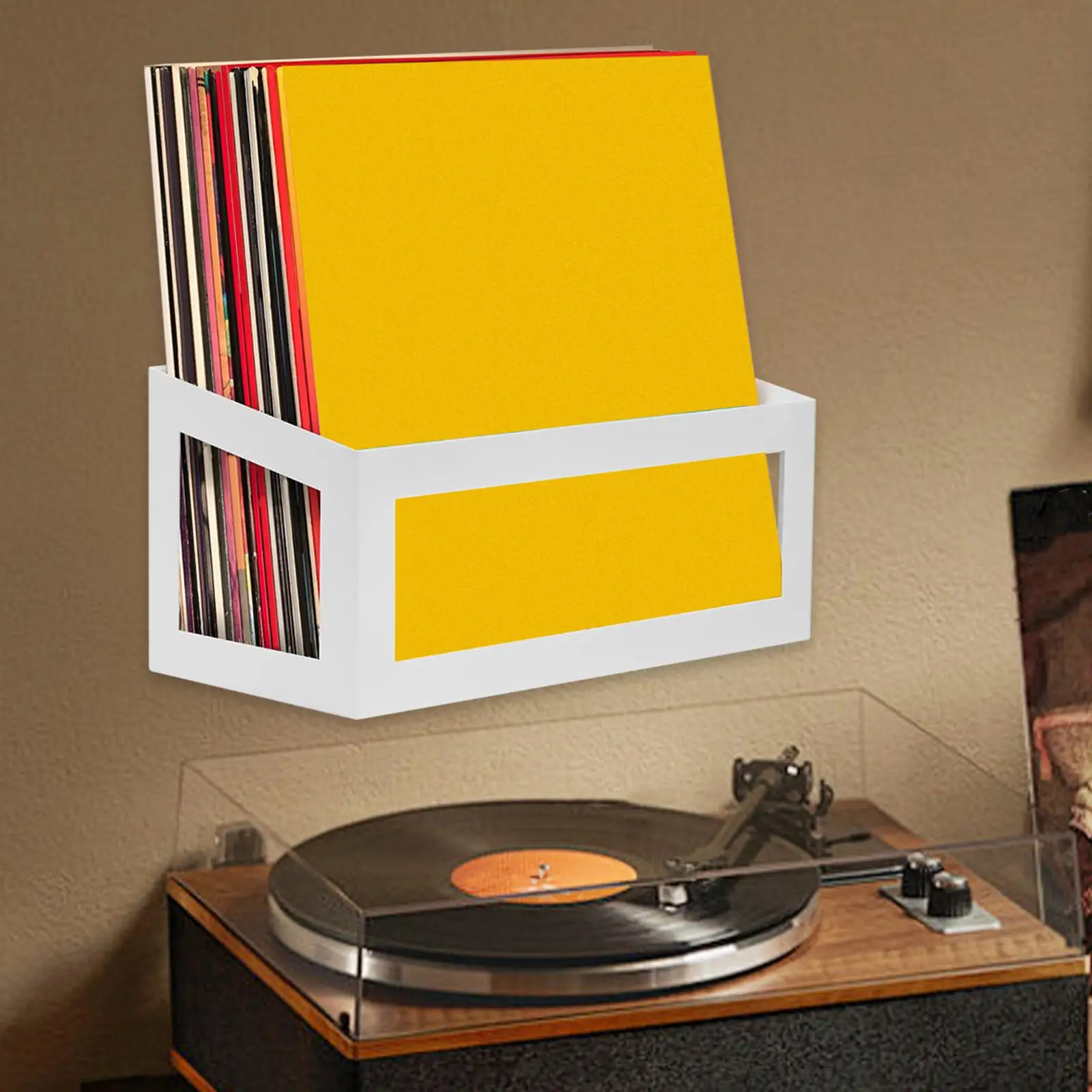 Records Storage Rack Wall Mount White Metal Vinyl Holder Display Shelf for Music Cds and Books Easy Access view 2