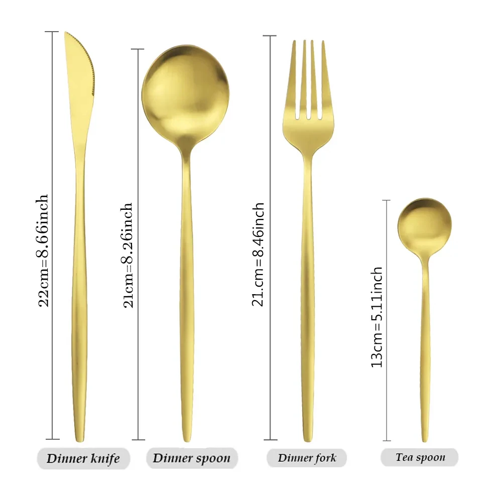 16Pcs Dinnerware Set Matte Gold Cutlery Set Stainless Steel Flatware Kitchen Knife Fork Spoon Tableware Set For Hotel Wedding