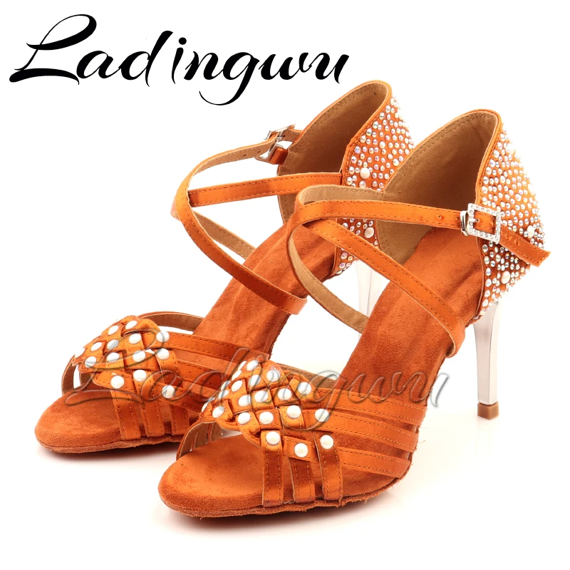 Ladingwu Dance Shoes Rhinestones Pearl Ballroom Dancing Shoes For Girls Jazz Sneakers Girls Latin Dance Shoes Tango Dance Shoe