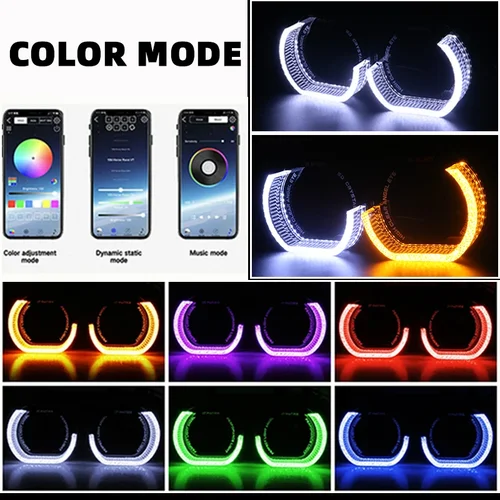 Imagen 2 del producto Máscara de Ojos de Ángel RGB de cristal 5D de 2,5 "", 3 pulgadas, anillos de Halo LED coloridos para lentes de proyector LED Bi Xenon, faro DRL, accesorios para coche