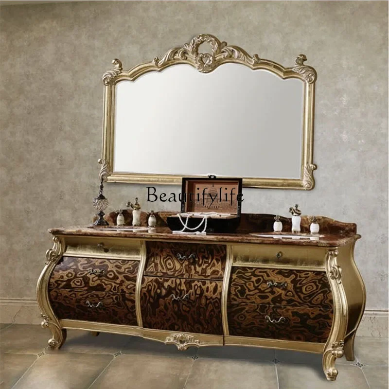 

European-Style Bathroom Cabinet Red Oak Wash Basin Antique Bathroom Cabinet Bathroom Table Combination