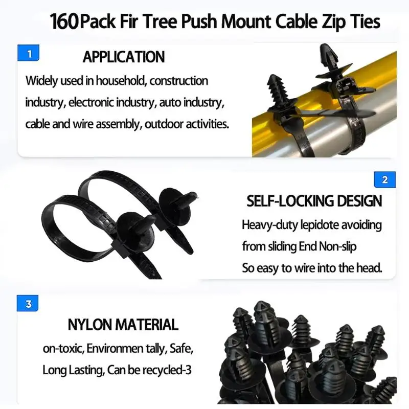 

160PCS Car Wire Harness Fastener Tie Wrap Cable Clamp Clips Cable Ties Management Auto Wire Organizers For Auto Corrugated Pipe