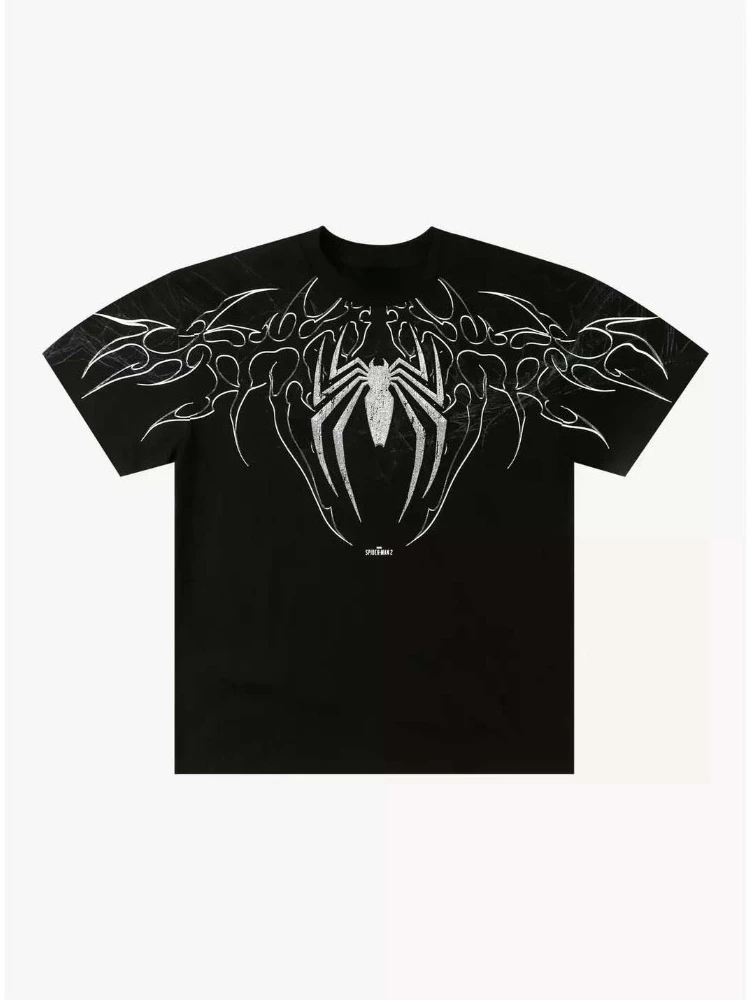 Camisetas Casuais de Manga Curta Plus Size com Estampa Gráfica do Logo do Homem-Aranha Venom da Marvel 2026 para Homens e Mulheres