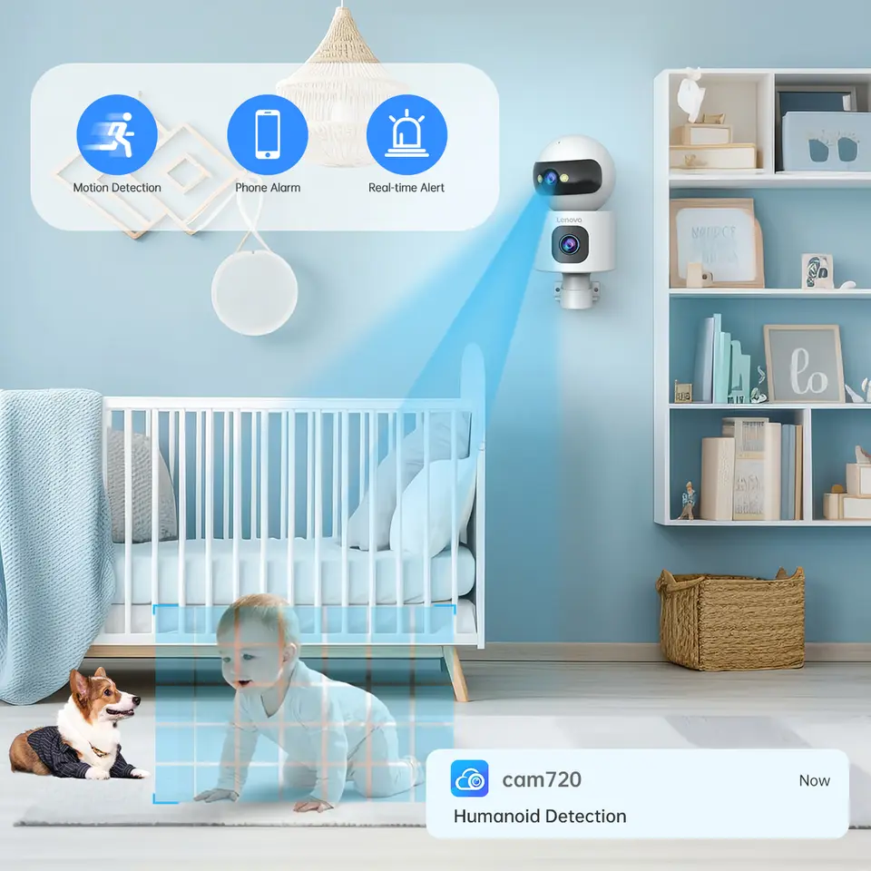 كاميرا Lenovo بدقة 4K بتقنية IP، 5G WiFi، عدسة مزدوجة، منزل ذكي، تتبع تلقائي، كاميرا مراقبة CCTV لاسلكية، مراقبة أمنية للرضع - 5