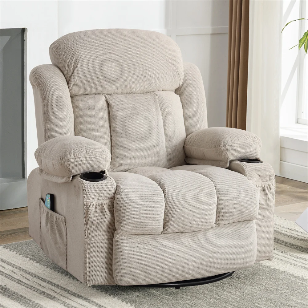 Manufacturer Velvet Fabric Manual Handle Reclining Wheel Chairs Functional Push Back Recliner Swivel Chairs With Massage Heat