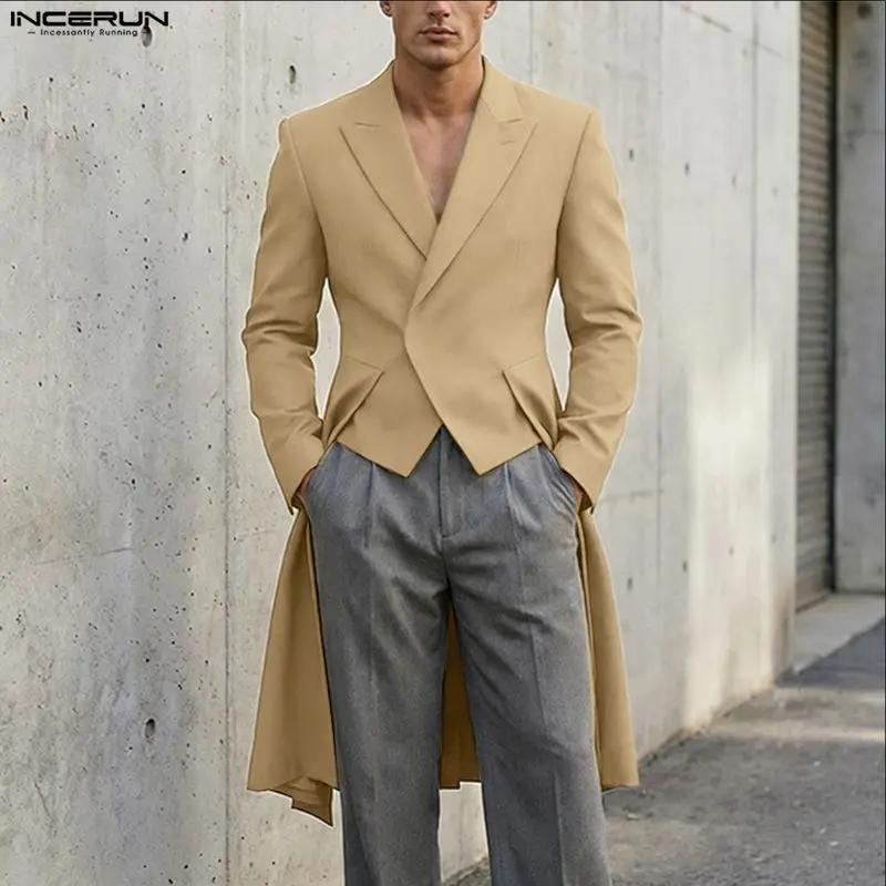 INCERUN Men Irregular Blazer Solid Color Lapel Long Sleeve Men's Suit Streetwear Elegant 2026 Spring Fashion Casual Suit For Man