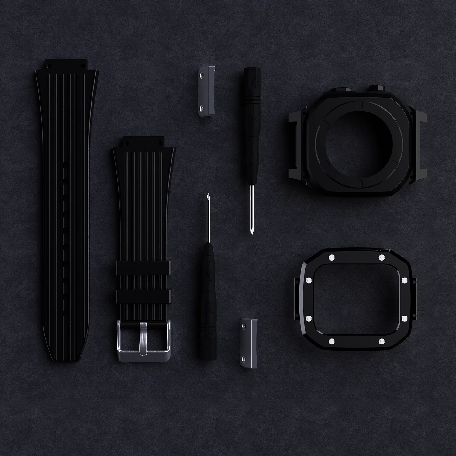 Luxury Alloy Case Modification Kit for Apple Watch Band 45mm 44mm Metal Case Bezel Frame Silicone Strap for IWatch 9 8 7 6 SE 5