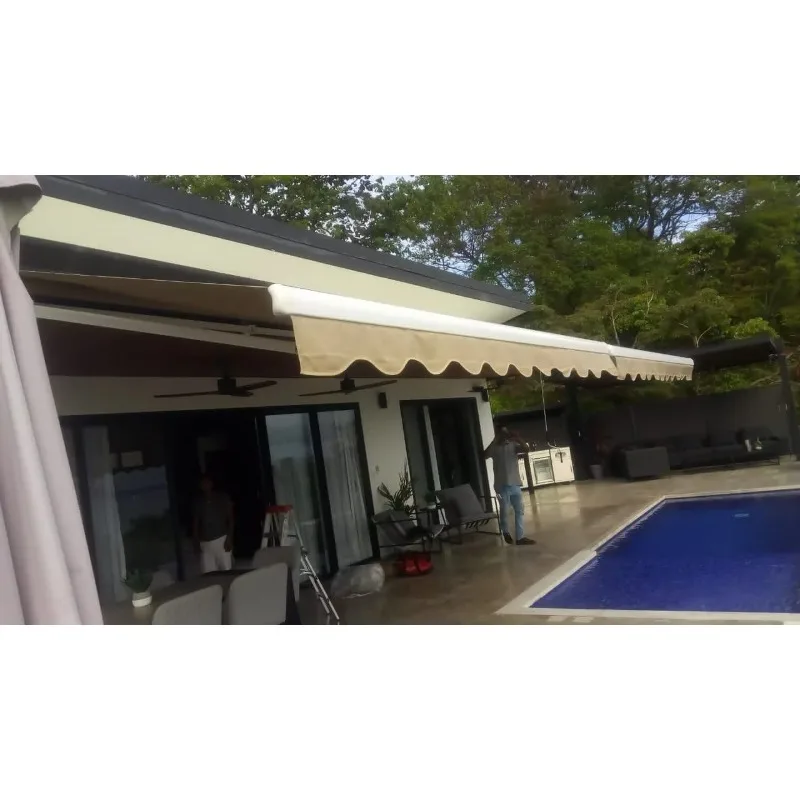 Modern Sun Shade Outdoor Remote Control Retractable Awning Aluminum Frame PVC Coated Acrylic Wall-Mounted Durable