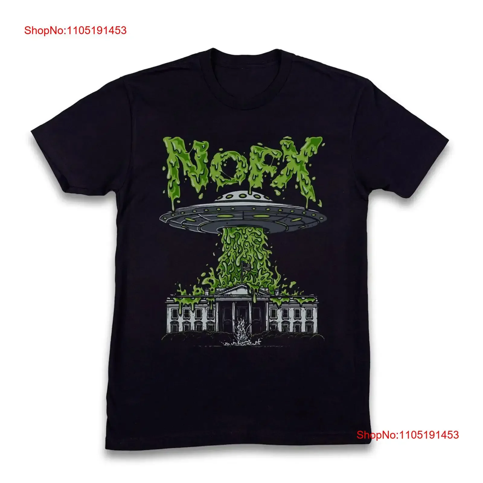 

NOFX UFO On White House T shirt Black Cotton Size S 5XL vintage Washed Casual Soft streetwear Slightly graphic Breathable